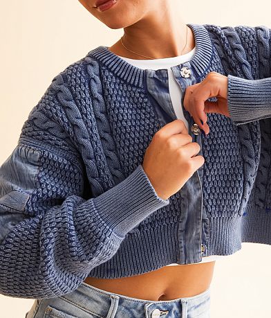 Free People Heritage Cropped Cardigan Sweater misc detail 1 view