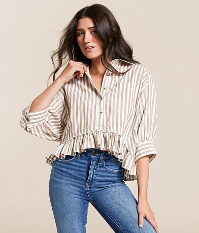 Free People Bailey Cropped Stripe Shirt front view