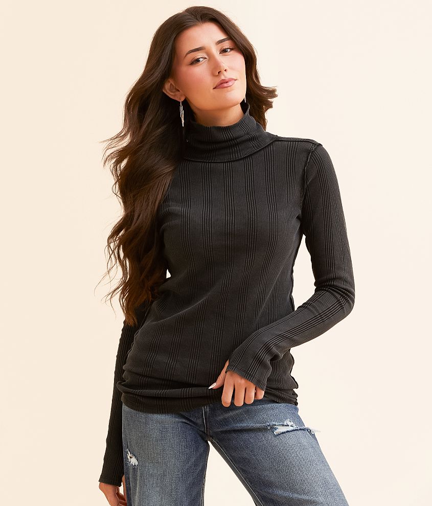 Free People Brynn Turtleneck Tunic Top Women s Shirts Blouses in Black Buckle