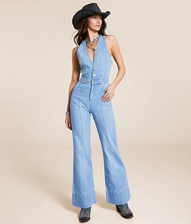 Free People Stratus Wide Leg Denim Jumpsuit front view