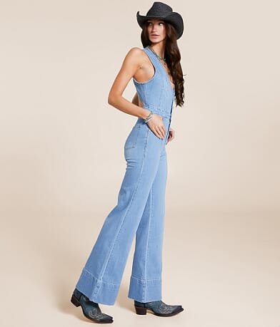 Free People Stratus Wide Leg Denim Jumpsuit full right side view
