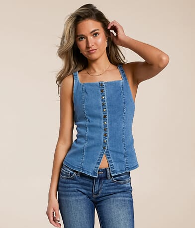 Free People A Moment In Time Denim Vest front view