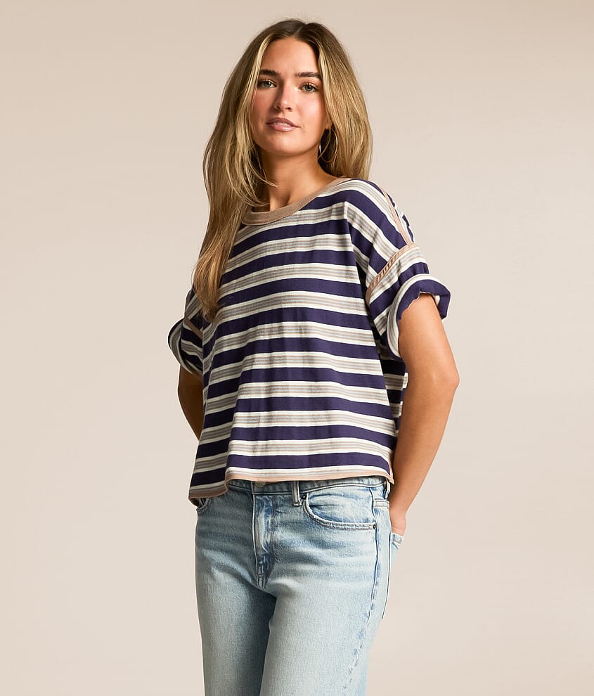 (取寄) フリーピープル レディース ウィー ザ フリー クリーン ラグビー ティー Free People women We The Free Clean Rugby Tee Navy Combo Free People Clean Rugby T-Shirt - Women's T-Shirts in Navy Combo