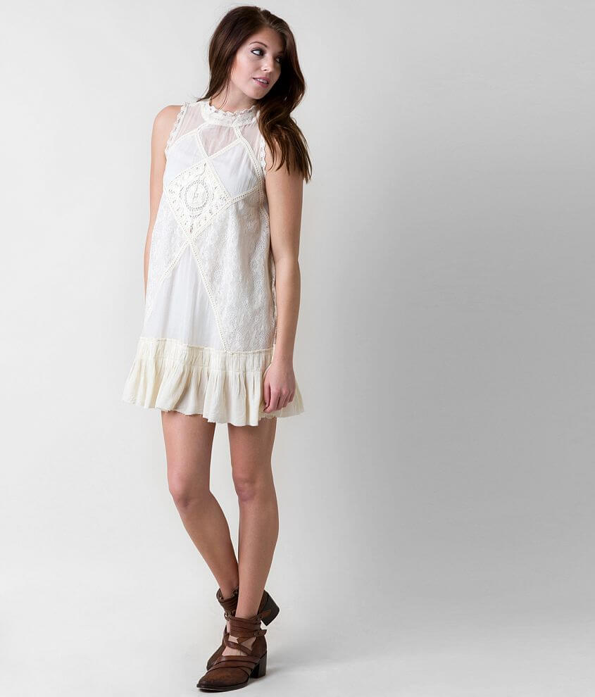 Free people nightingale neutral high quality ivory lace tiered dress xs