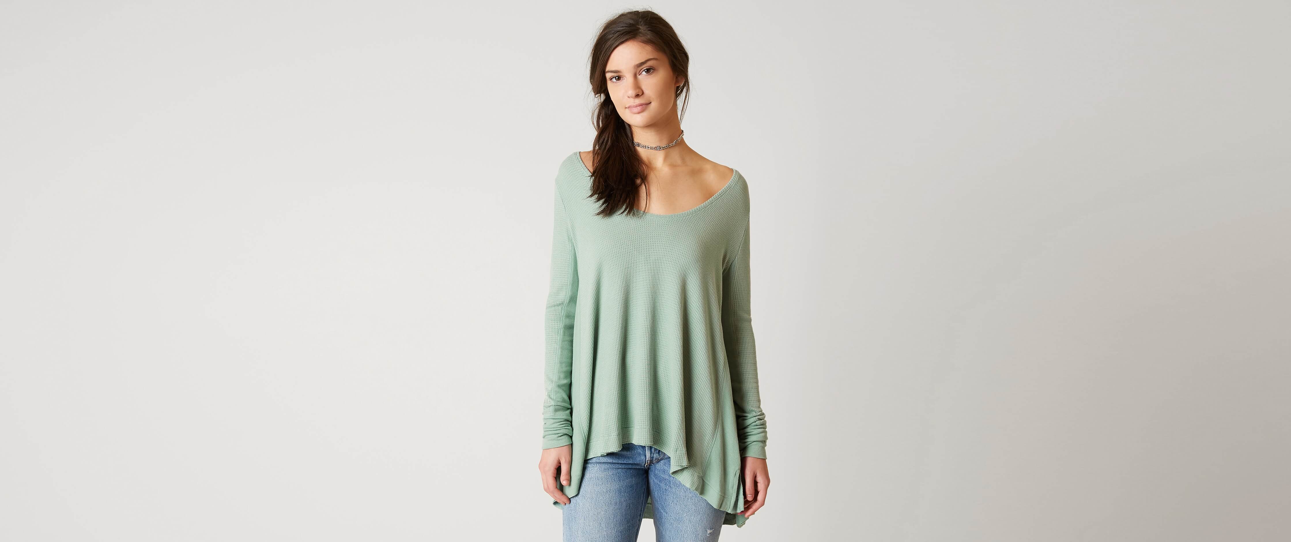 Free People Malibu Thermal Top Women S Shirts Blouses In Sea Green Buckle
