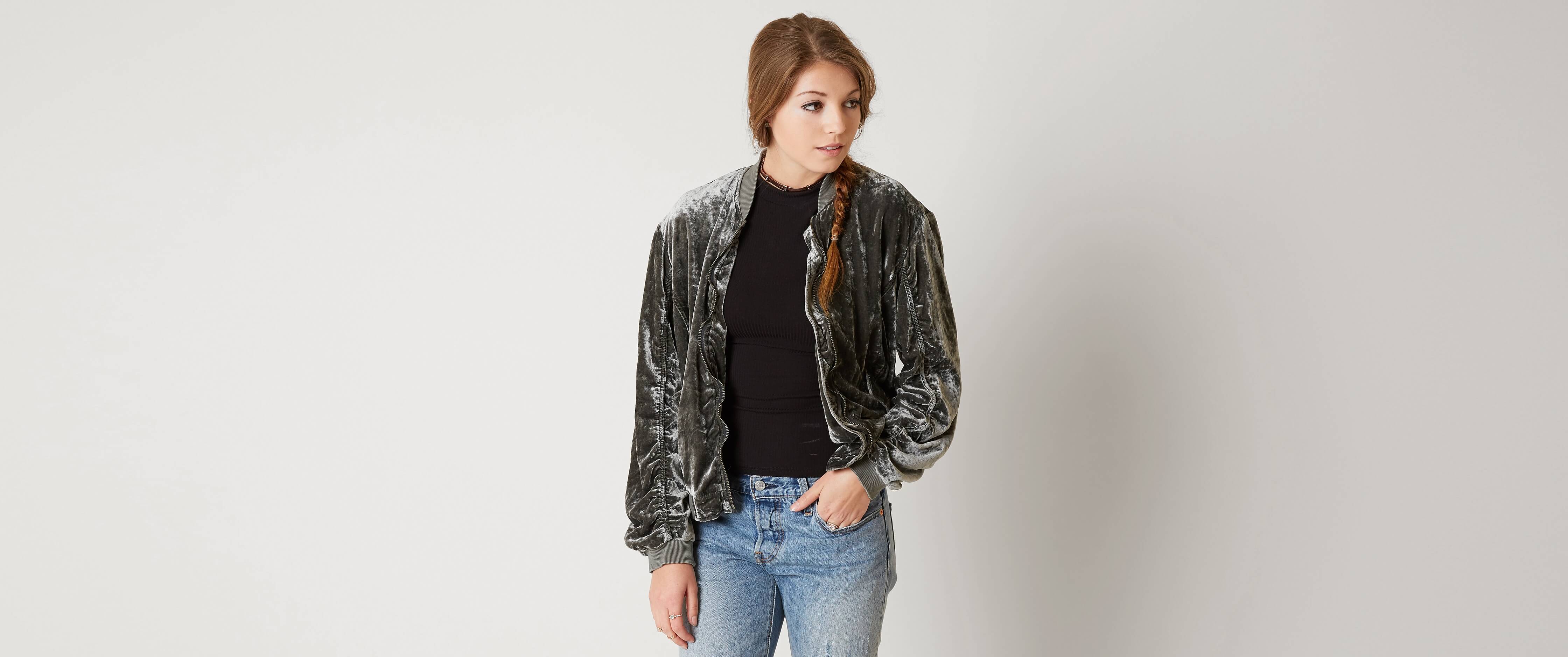 free people black bomber jacket