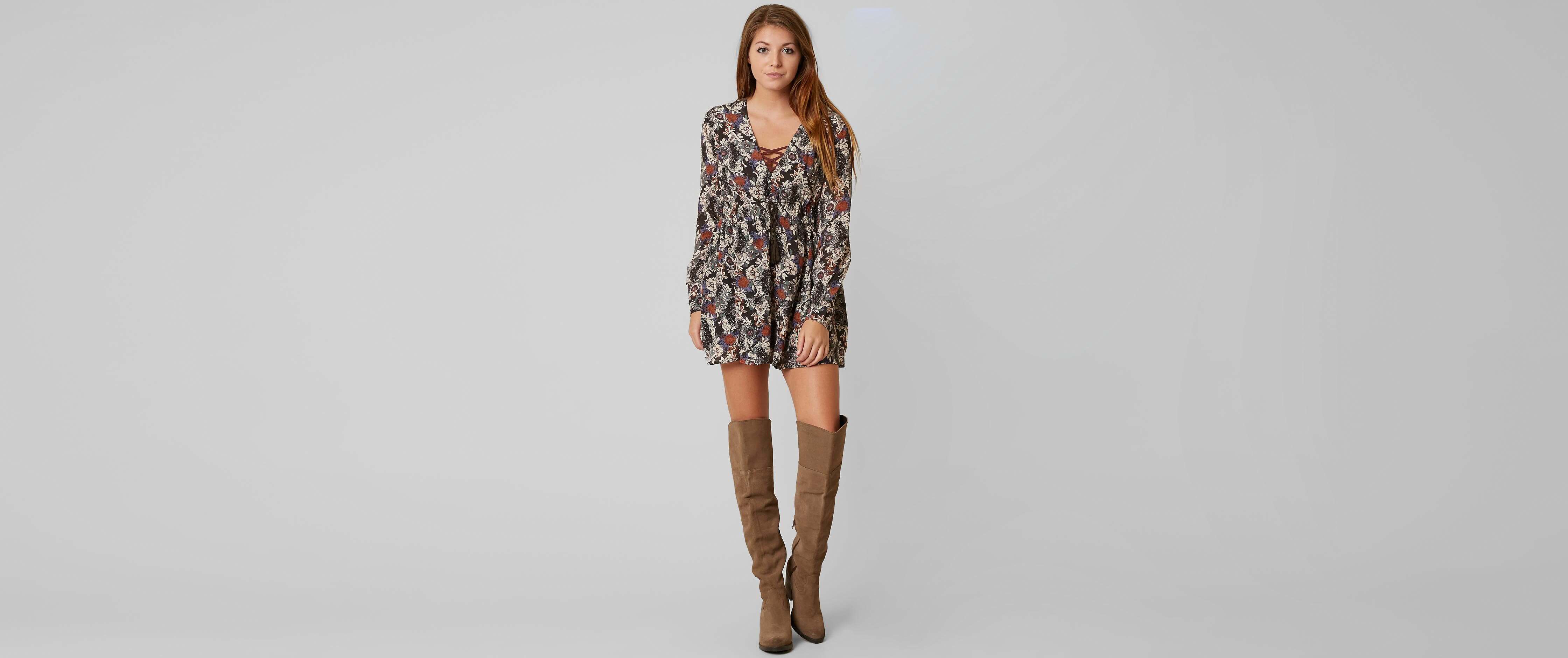 Free People Stealing Fire Henley Dress Women's Dresses in Black Combo Buckle