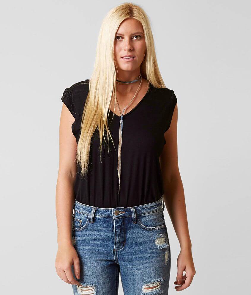 Free People Tees For My Jeans Vneck Bodysuit in Black