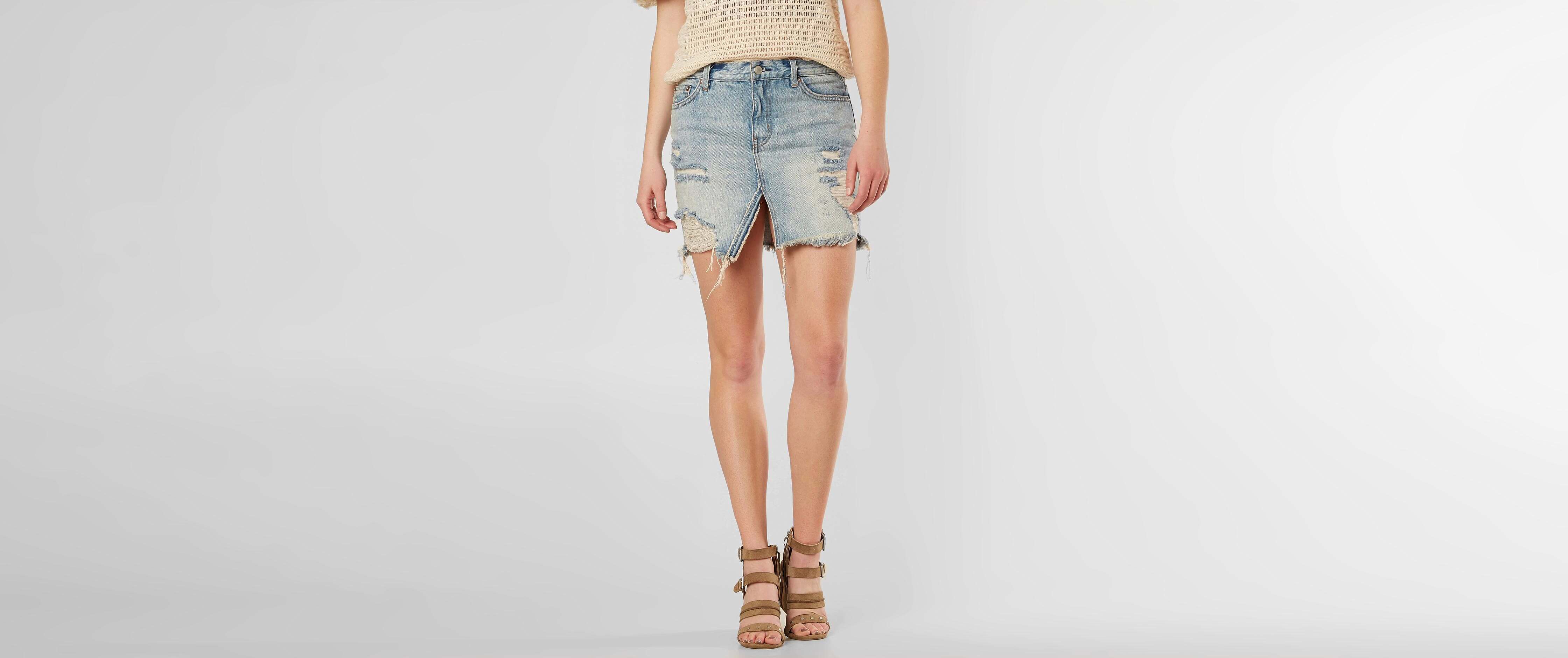 destructed denim skirt