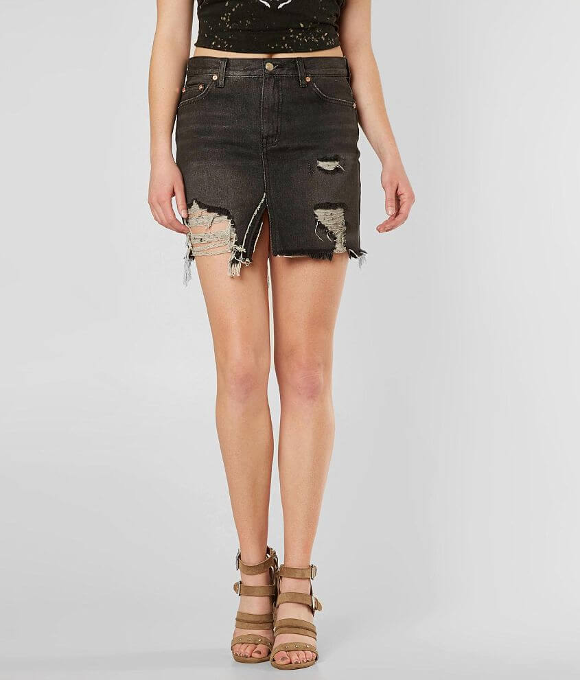 Free People Relaxed &#38; Destroyed Denim Skirt front view