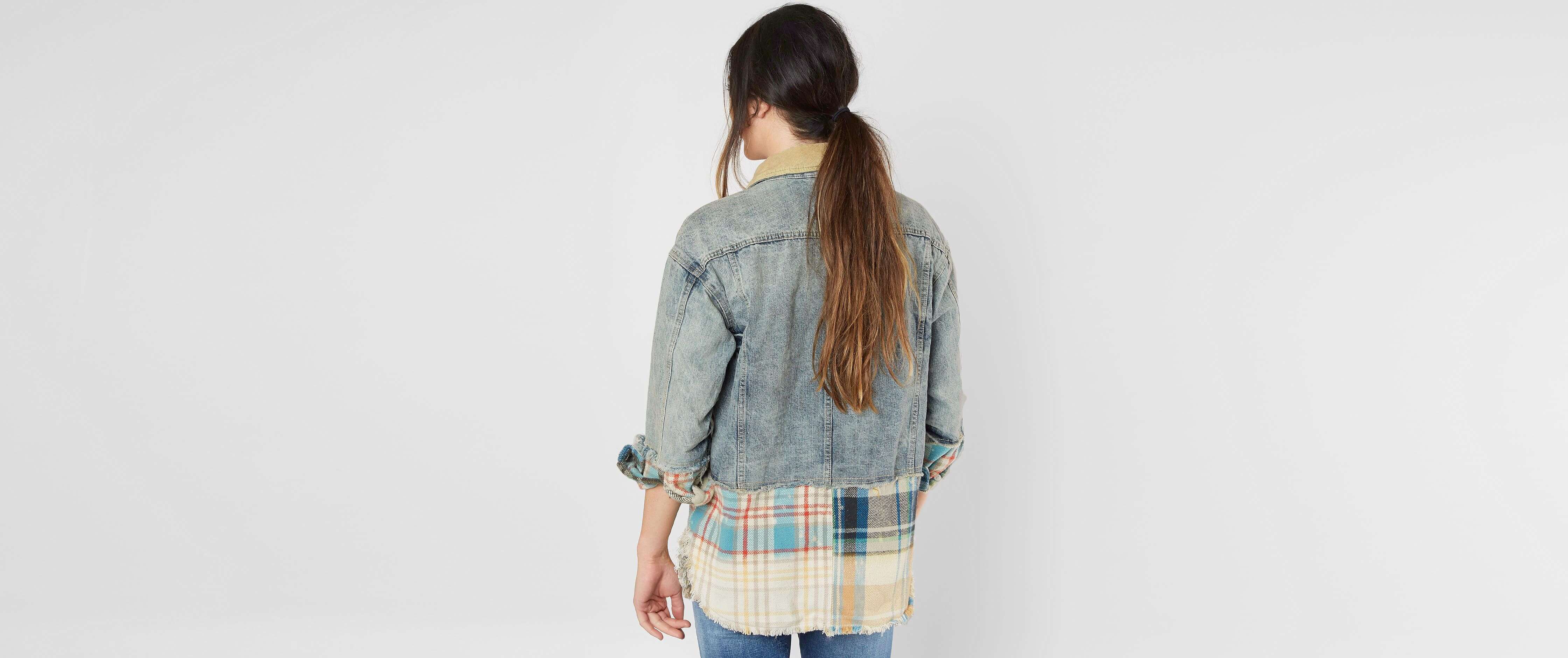 sirius plaid mixed denim jacket