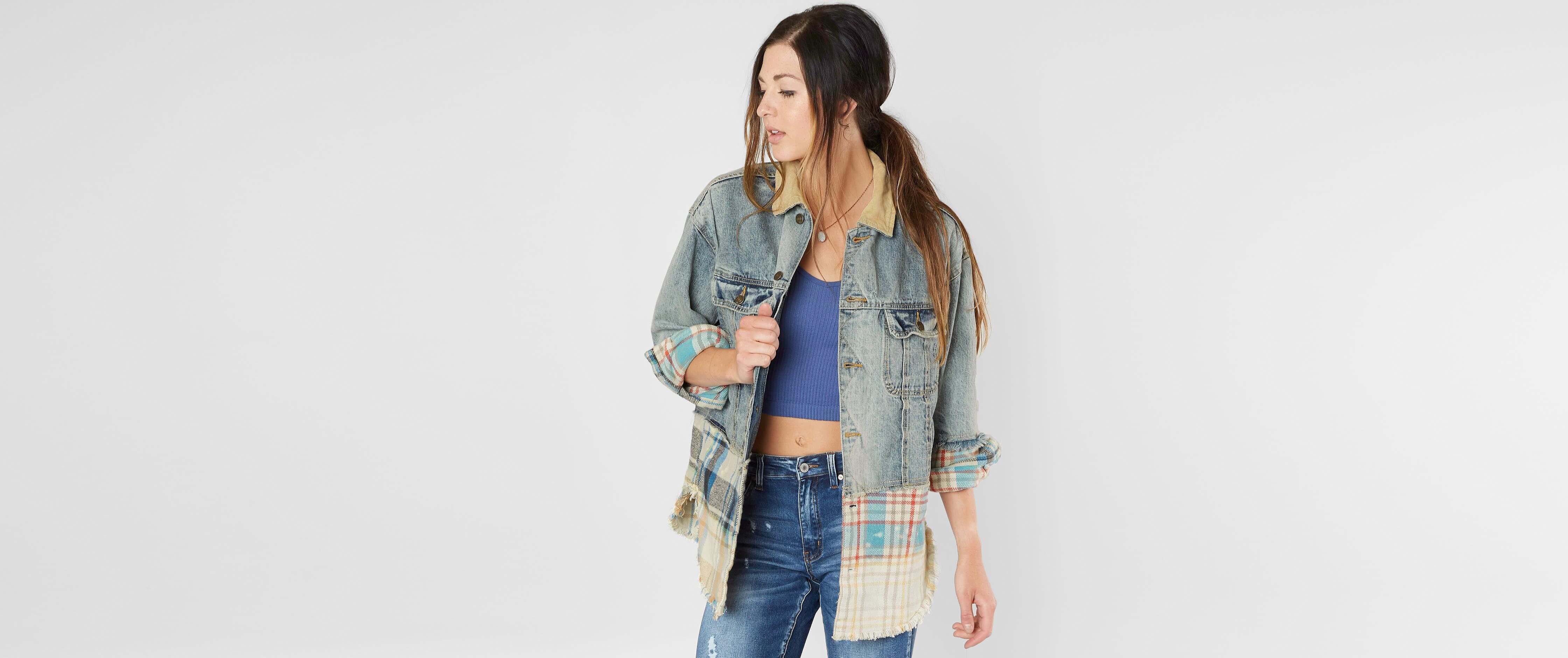 sirius plaid mixed denim jacket