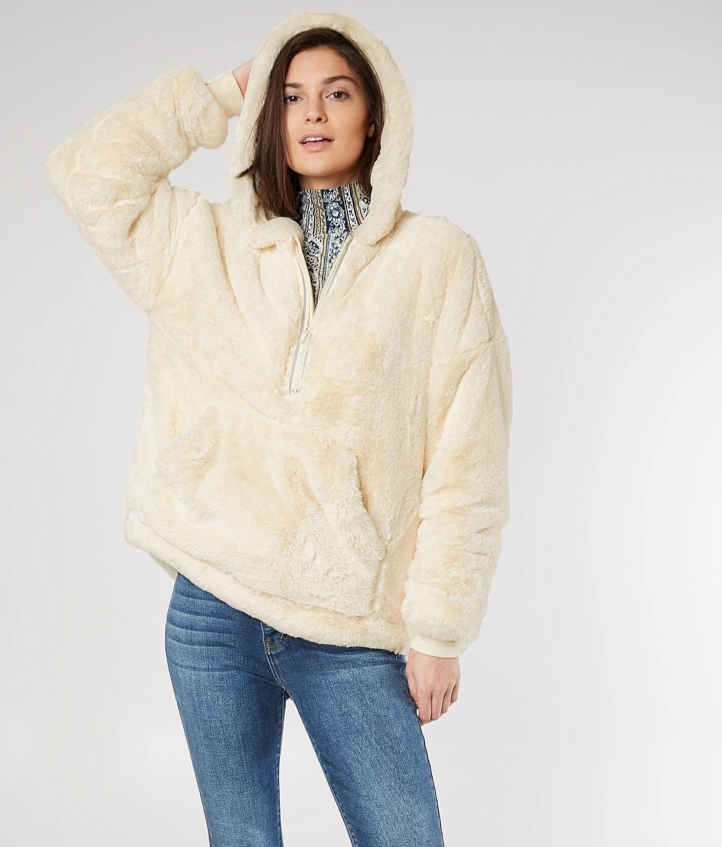 faux fur hooded sweatshirt