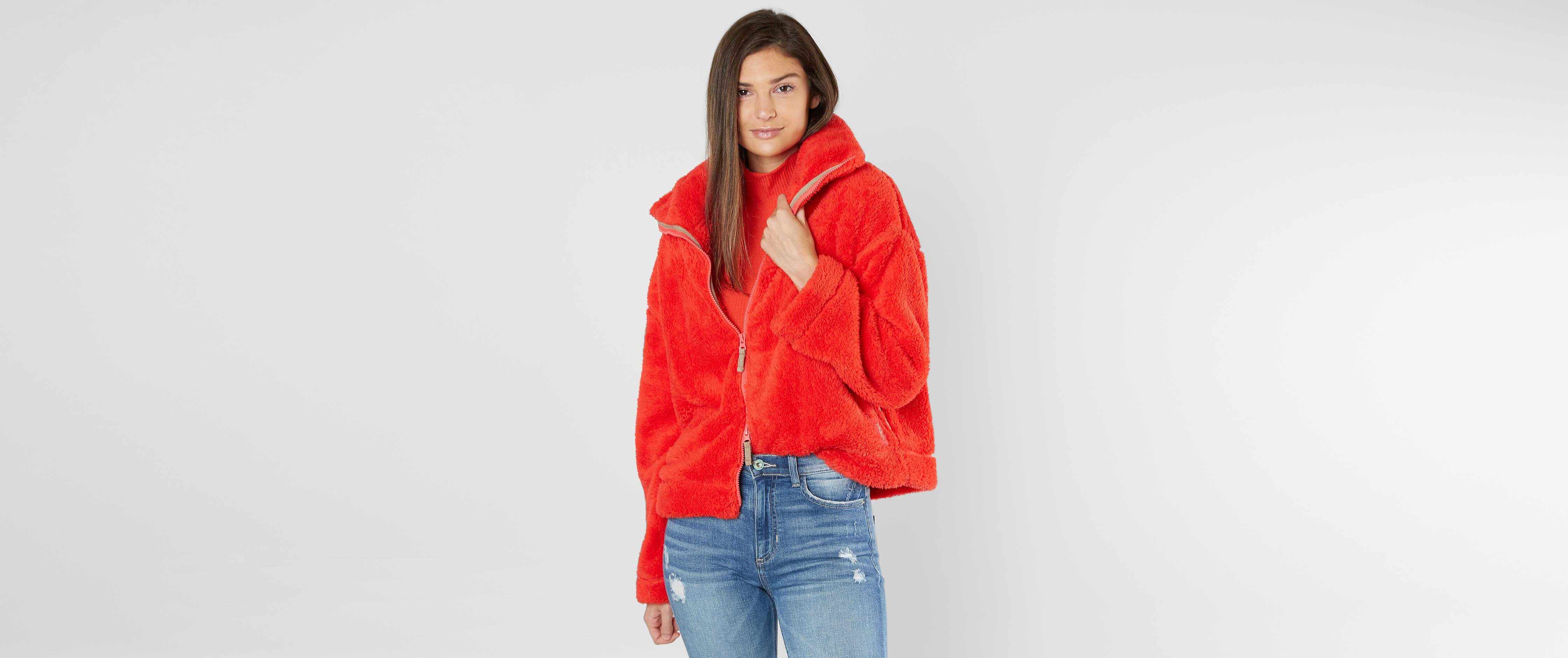 red fuzzy jacket