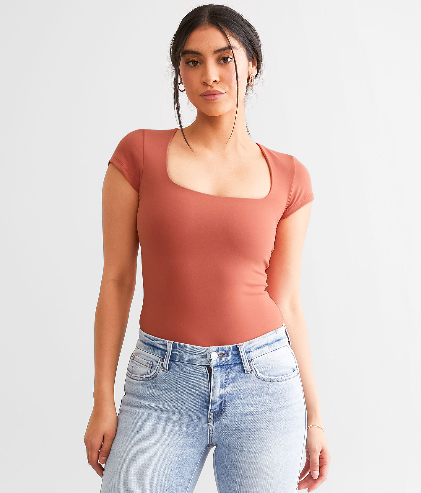 Free People Square Eyes Bodysuit in Apricot Brandy