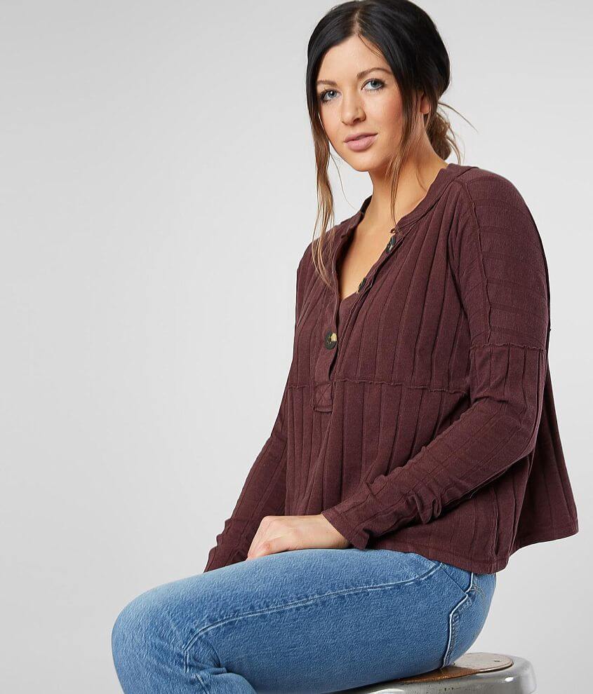 Free People In The Mix Henley Top - Women's Shirts/Blouses in Magic Berry