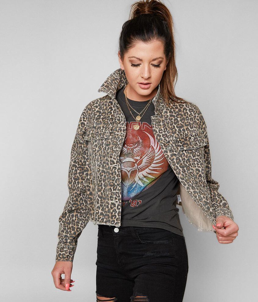 Free People Cheetah Print Denim Jacket front view