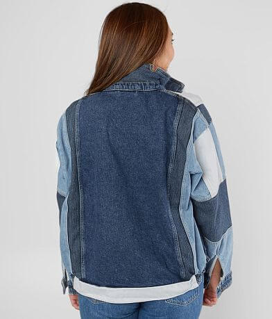 Free People Panel Denim Bomber Jacket back view