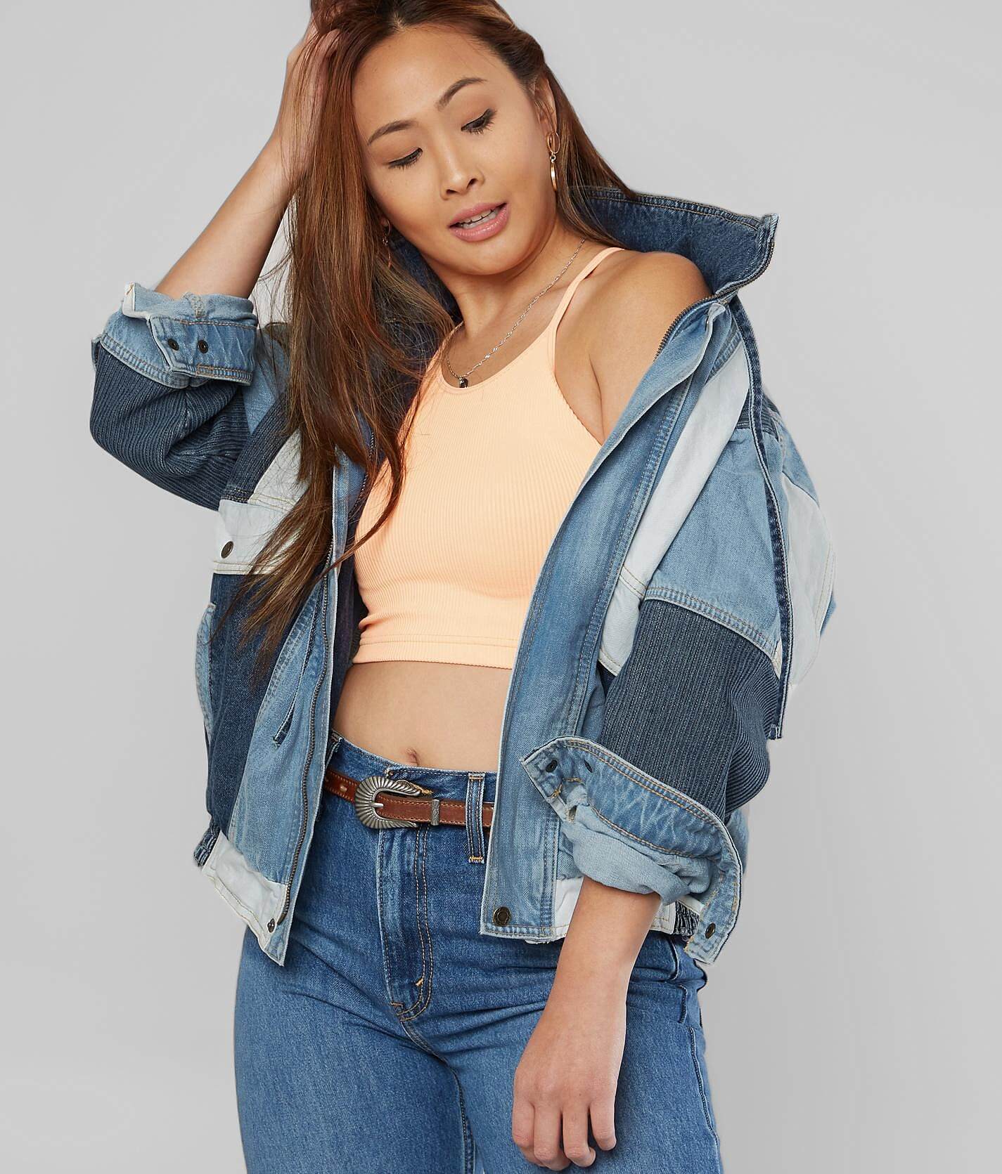 panel denim bomber jacket