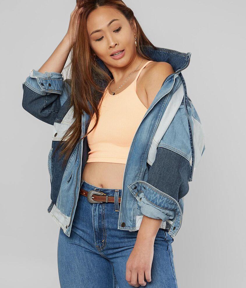 Panel denim bomber on sale jacket