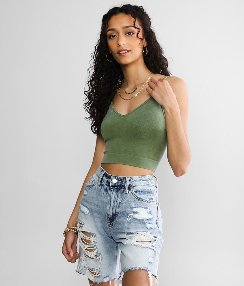 Free People Ribbed V-Neck Brami - Women's Bandeaus/Bralettes in Washed Army