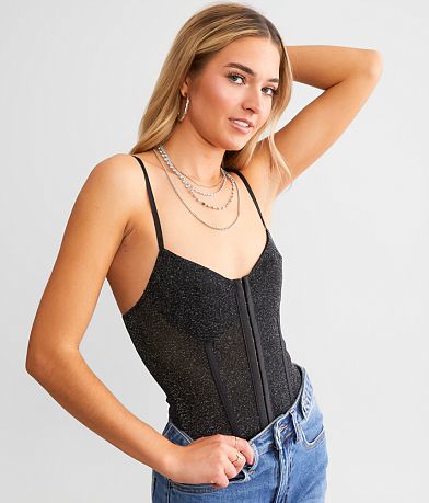 Free People Shimmer Night Rhythm Corset Bodysuit front view