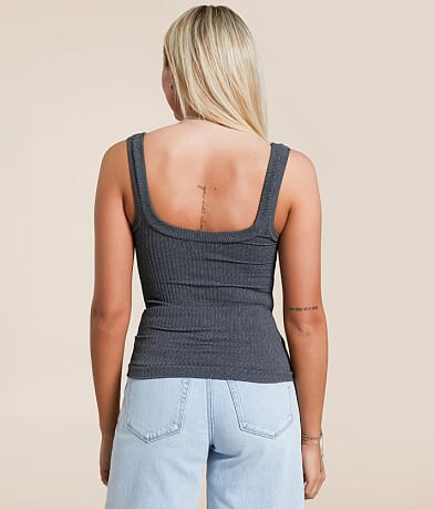 Free People Clean Lines Henley Tank Top - Women's Tank Tops in Black ...