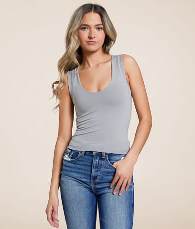 Free People Clean Lines Cropped Muscle Cami Tank Top front view
