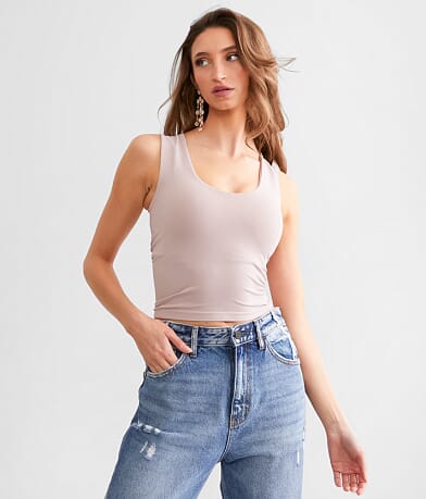 Free People Clean Lines Cropped Muscle Cami Tank Top front view
