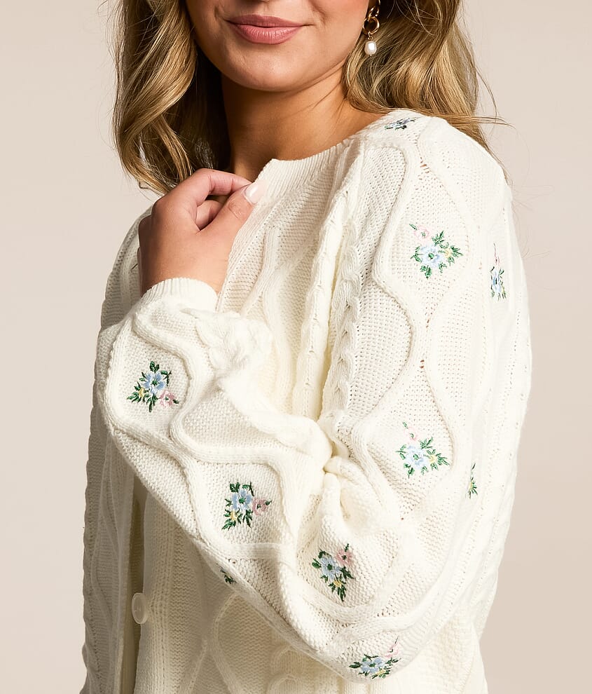 Embroidered Floral Cardigan Sweater