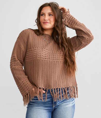 Daytrip Pointelle Fringe Sweater front view