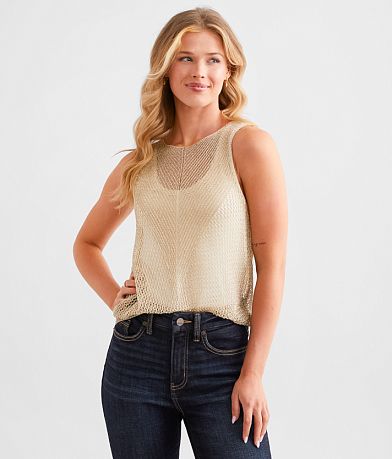 Sage & Oak Metallic Netted Tank Top front view