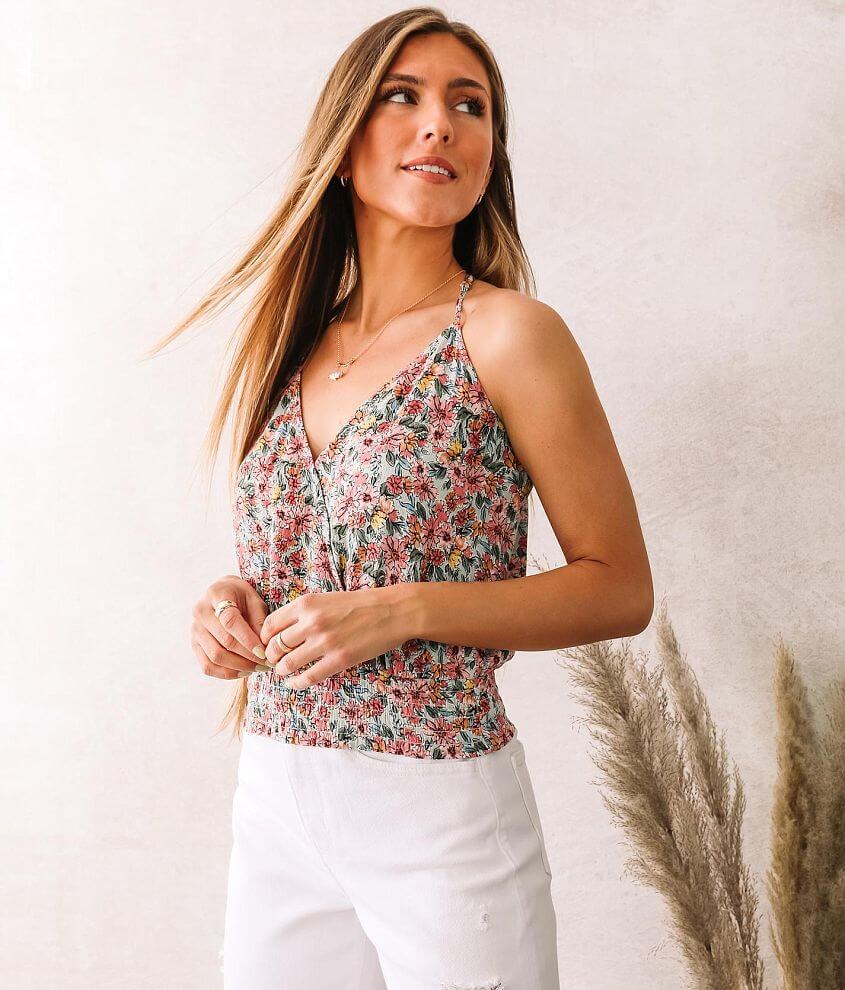 Willow &#38; Root Floral Surplice Cropped Tank Top front view