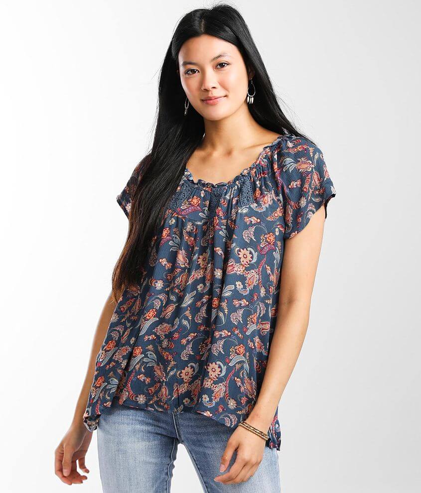 Daytrip Flowy Floral Wide Neck Top front view