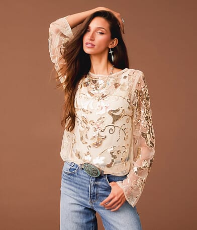 Sterling & Stitch Sequin Mesh Top front view