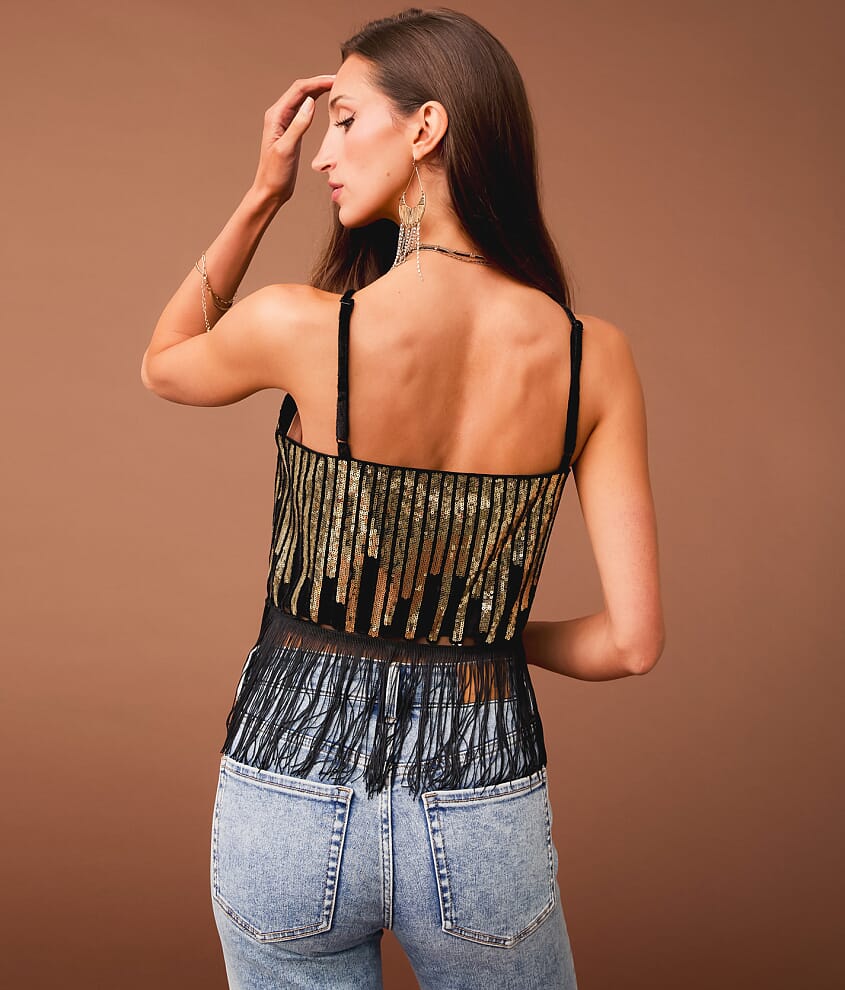 Sequin Fringe Cropped Tank Top