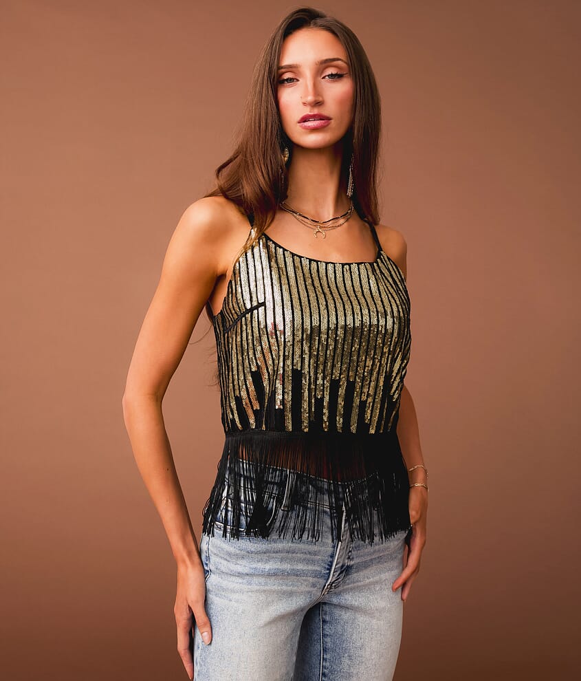 Sequin Fringe Cropped Tank Top