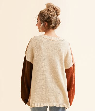 New In Color Block Cardigan Sweater BACK