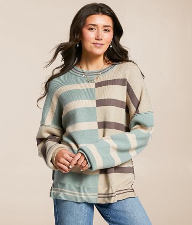 New In Mixed Stripe Oversized Sweater front view