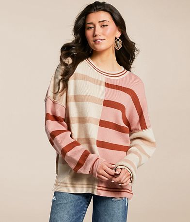 New In Mixed Stripe Oversized Sweater front view