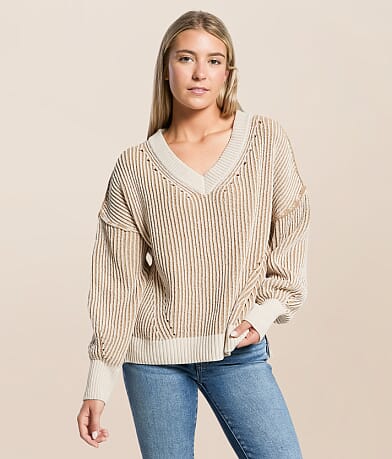 New In Ribbed Stripe Oversized Sweater - Women's Sweaters in Cream | Buckle