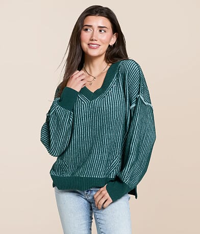 New In Ribbed Stripe Oversized Sweater front view