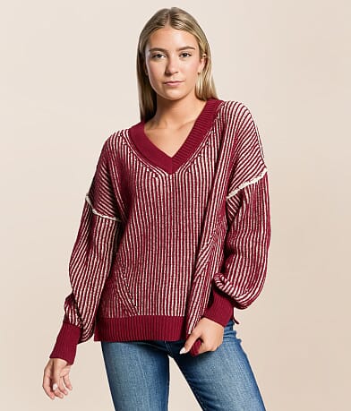 New In Ribbed Stripe Oversized Sweater front view