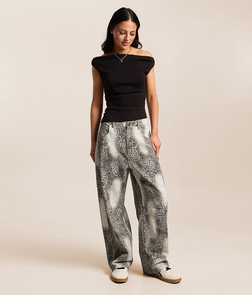 Washed Leopard Barrel Pant