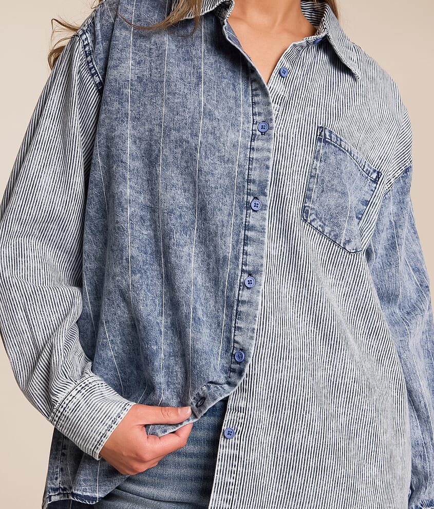 Mixed Stripe Denim Shirt - thumbnail 8