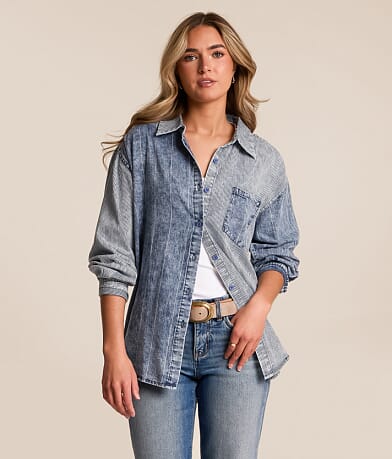 New In Mixed Stripe Denim Shirt front view