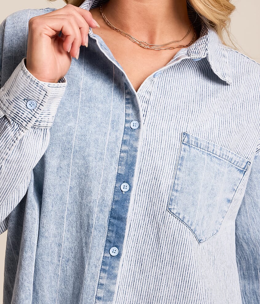 Mixed Stripe Denim Shirt - thumbnail 4