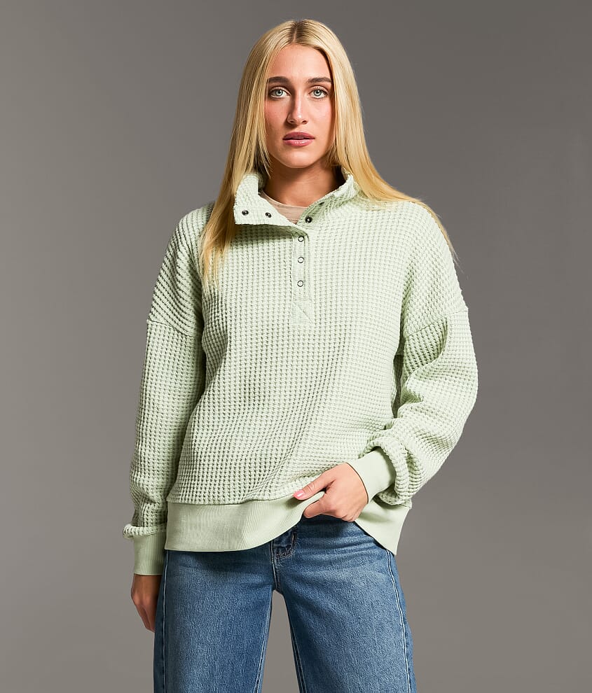 Quarter Snap Waffle Knit Pullover