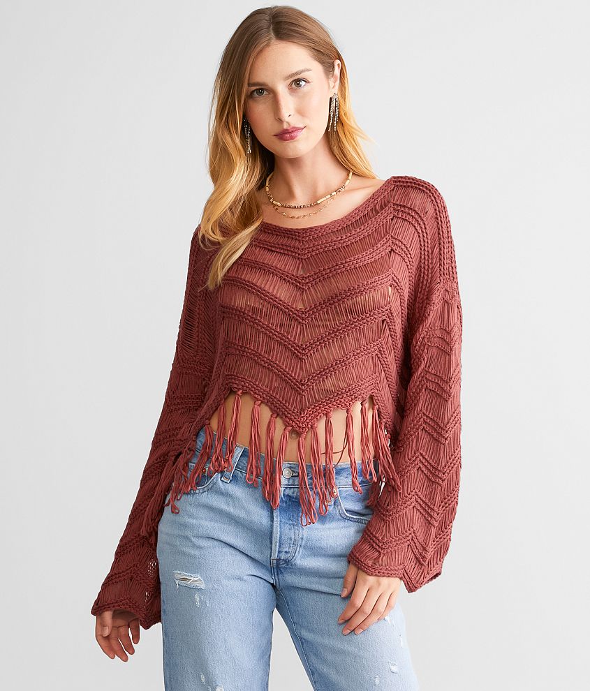 Very J Crochet Fringe Sweater front view