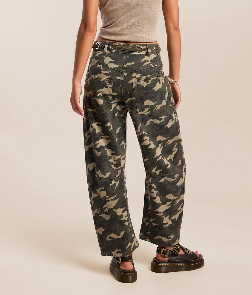 High Rise Camo Barrel Jean